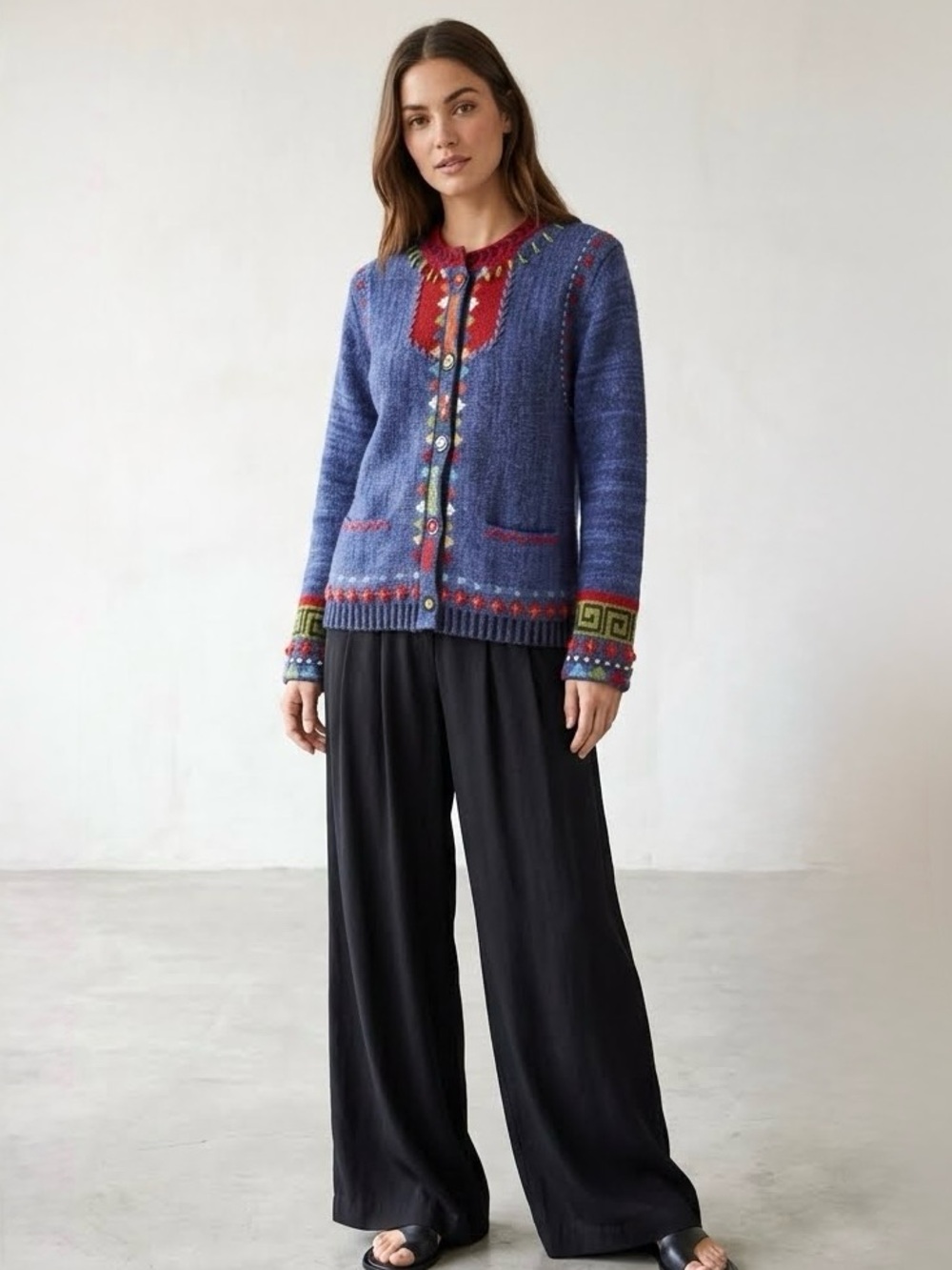 Icelandic Design Vintage Lagenlook Cardigan Alpaca Mohair Blend Sweater, Size M